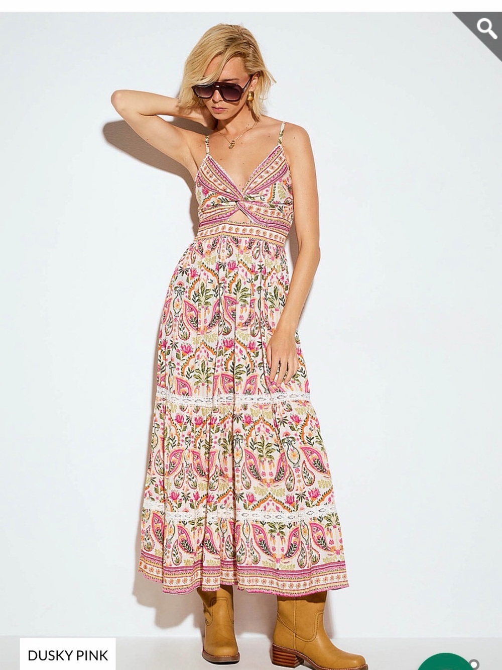 Icone/ANGIES (Simons brand) Dusky Pink Floral Maxi Dress with Spaghetti Straps